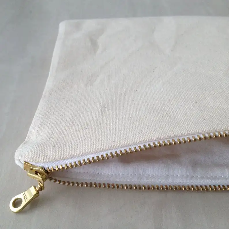 
Canvas Zipper Pouch. Choose between 5 sizes. Natural Cotton Canvas with Gold Zipper. 
