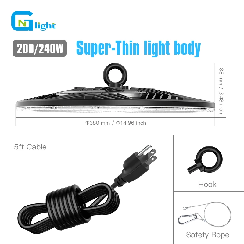  UL DLC линейные НЛО Подвесной светильник типа High Bay задней панели освещения 100w 150w 200w 240W 5000K Дневной свет 31200Lm 120v склад настенный для