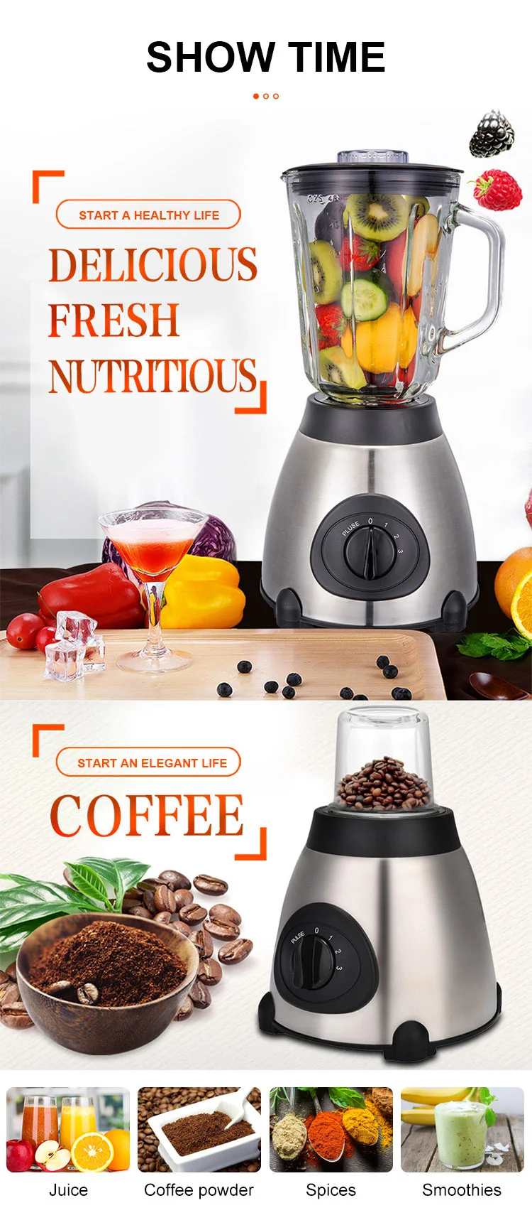 Y66 Stainless steel Glass Grinder Multifunctional home kitchen appliances Electric fruit smoothie Food Juicer Blender Blender