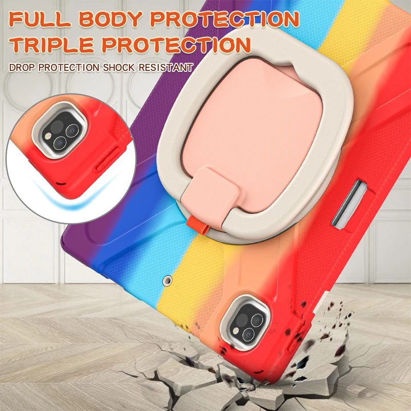 Rugged 3 in 1 Heavy Duty Shockproof Protective Silicone Case For iPad Pro 12.9 2021 Case Cover with pencil holder and kickstand