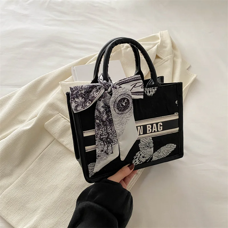 Handbag Ladies New Bag Letter Bow Scarf Bag