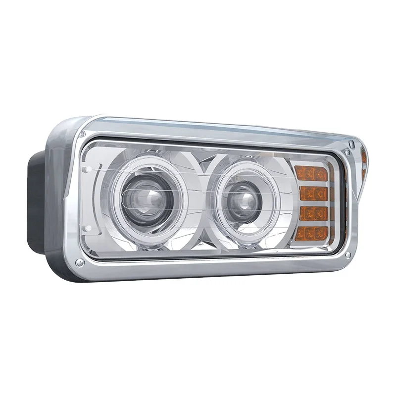 Dual Halo Rings LED DRL Projector Headlights Assembly Compatible with Freightliner Kenworth Western Star Truck