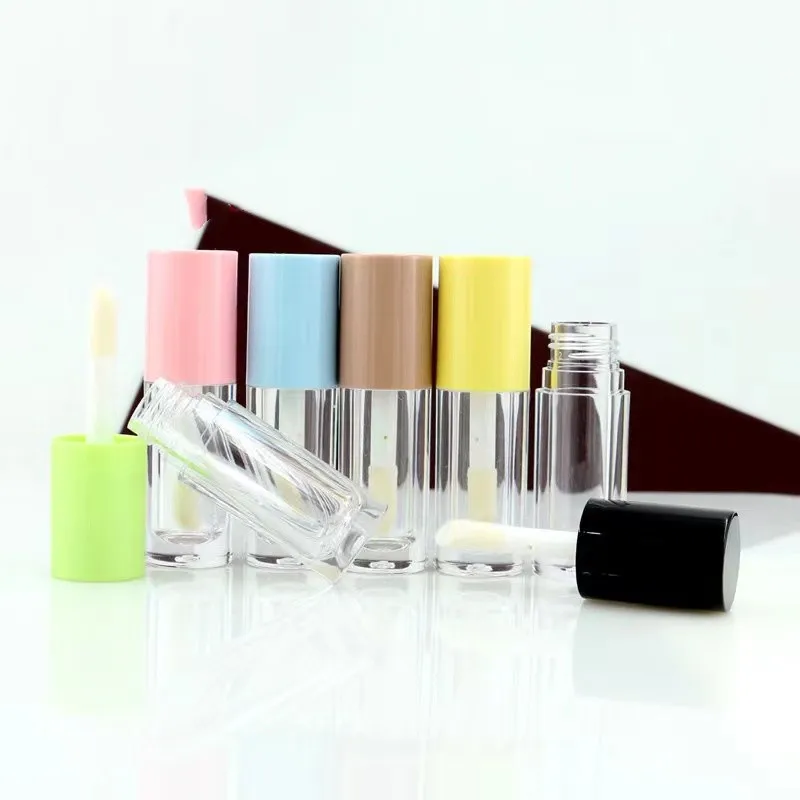 Wholesale plastic transparent empty lipgloss tube  / 6ml Cosmetic custom small pink lipgloss container tubes with big sponge
