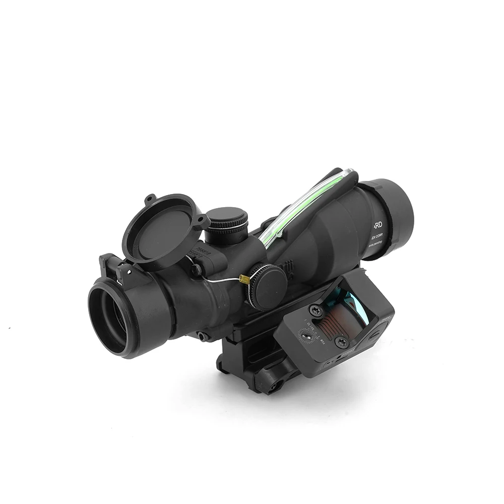 Spec precion Tactical TA31F 4x Fiber Optics Illuminated RedGreen Chevron Reticle 4x32 With Mini Red Dot Sight With Offset Mount