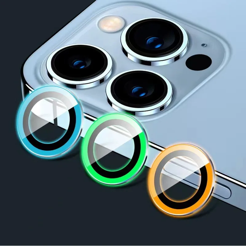 Guangzhou Wholesale 9H HD Luminous Camera Glass for iPhone 14 14ProMax 11 13 12 Luminous Lens Mobile Phone Glass protective film