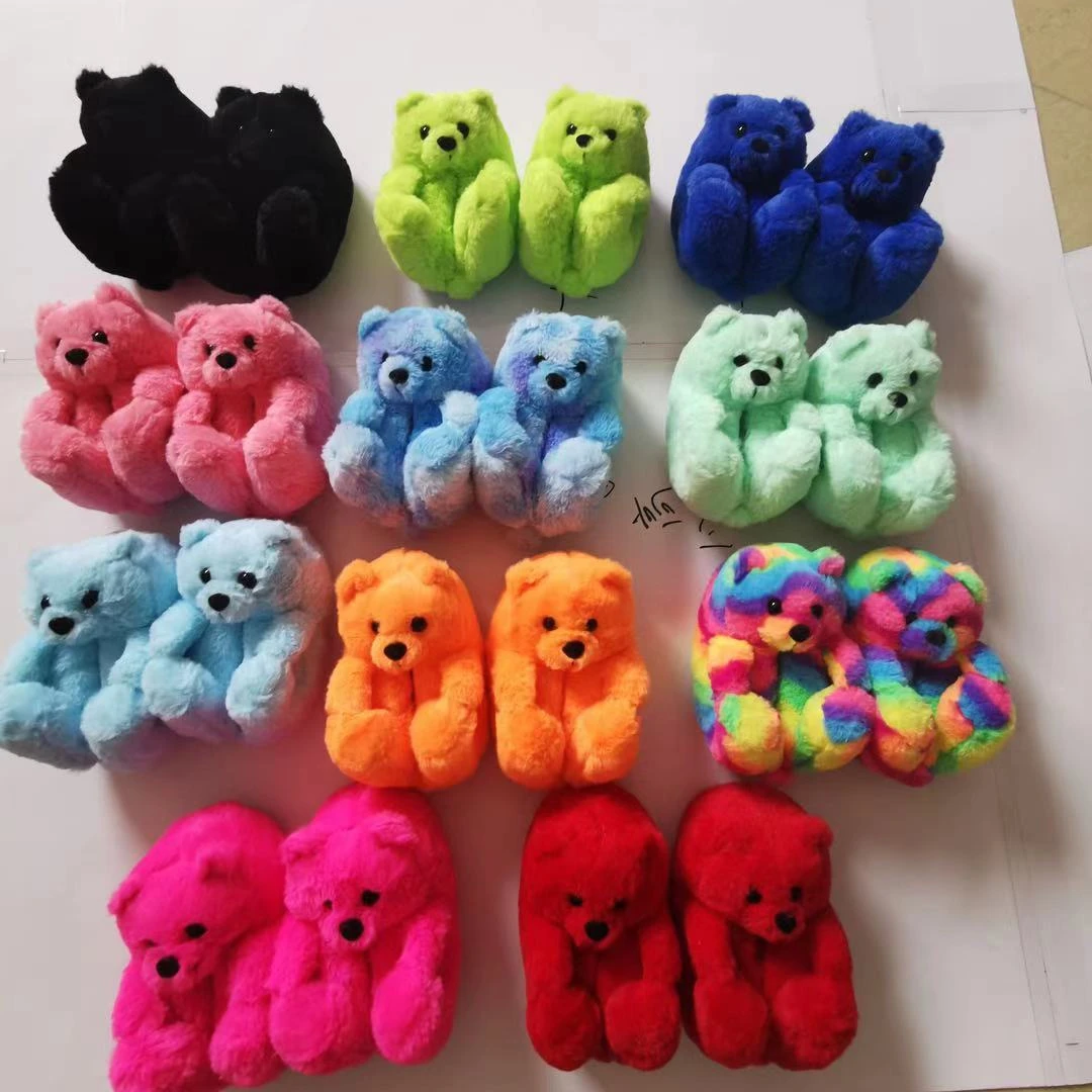 New Arrival Drop Shipping Kids Fur Slides One Size Free Size Children Sandals Outfit Furry Teddy Bear Slippers Shoes
