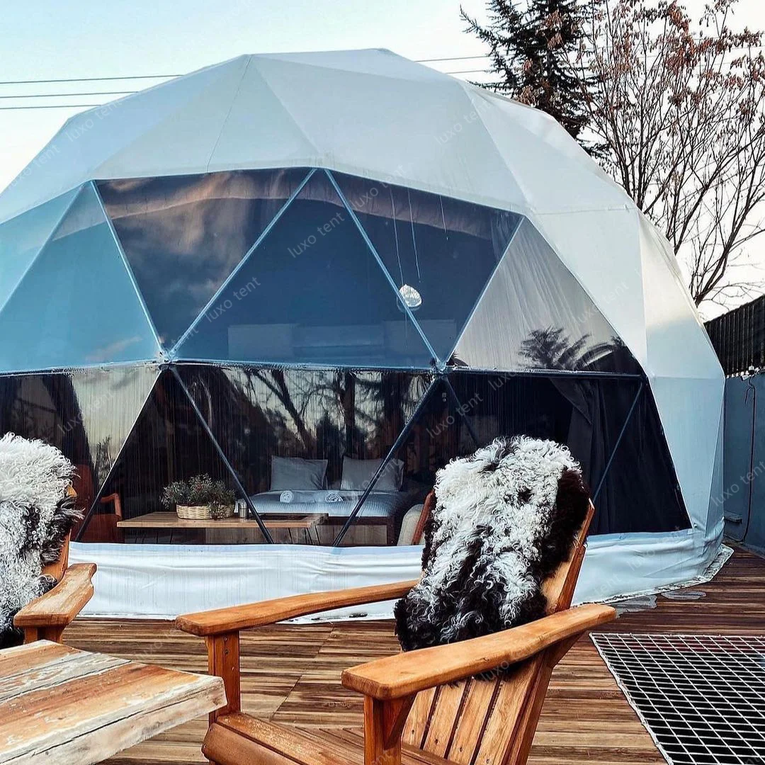Glamping waterproof fireproof PVC covering geodesic dome tent