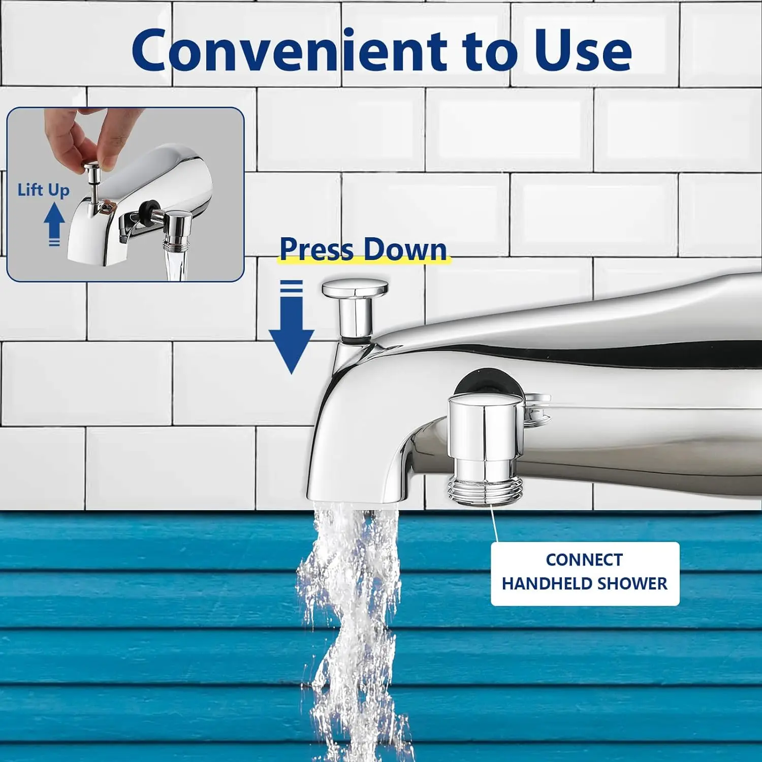 WELS watersense All Metal Tub Spout with Diverter, 10 Settings Hand held Shower , Bathtub Faucet with Sprayer Chrome