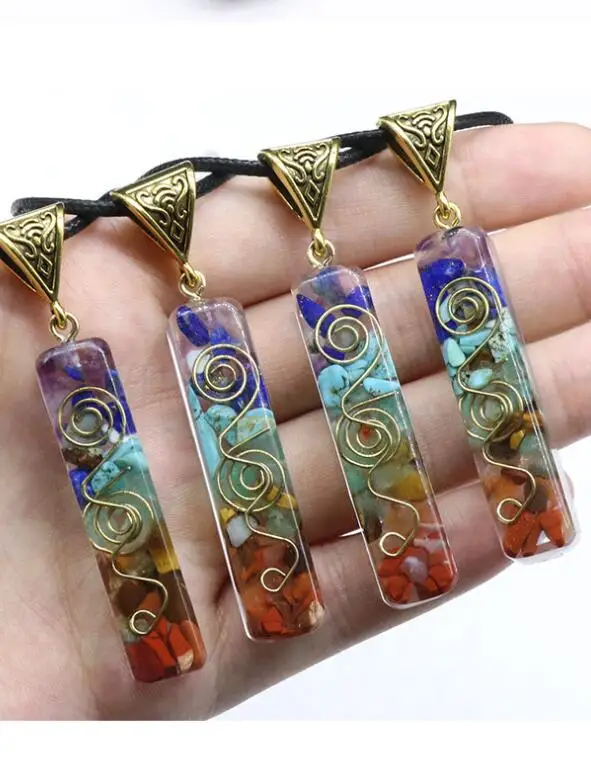 7 Chakra Energy Pendant Orgonite Necklace Rainbow Crystal Pendant Yoga Meditation Necklace Resin Jewelry For Women Men