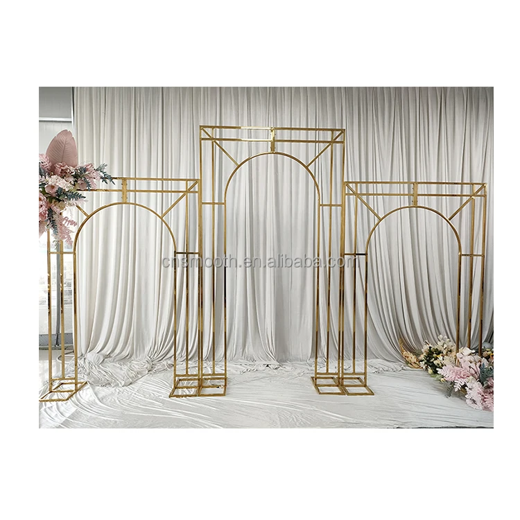 Event Shining Gold Metal Square Arch Backdrop Frame Stand For Wedding Decoration