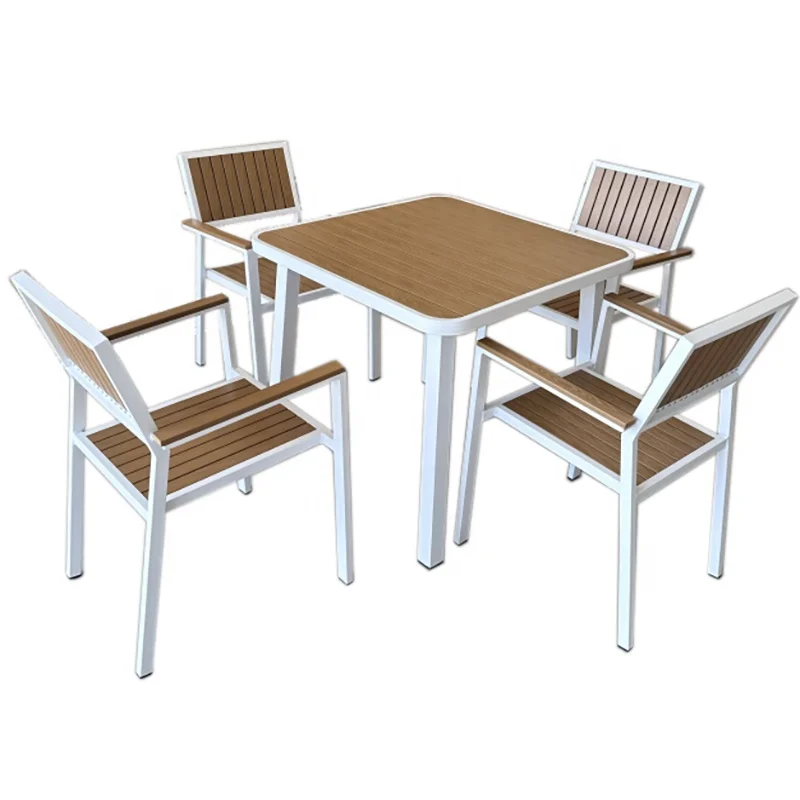 Hot Sale Aluminum Outdoor Furniture Cafe Restaurant Garden Plastic Wood Dining Chairs Tables