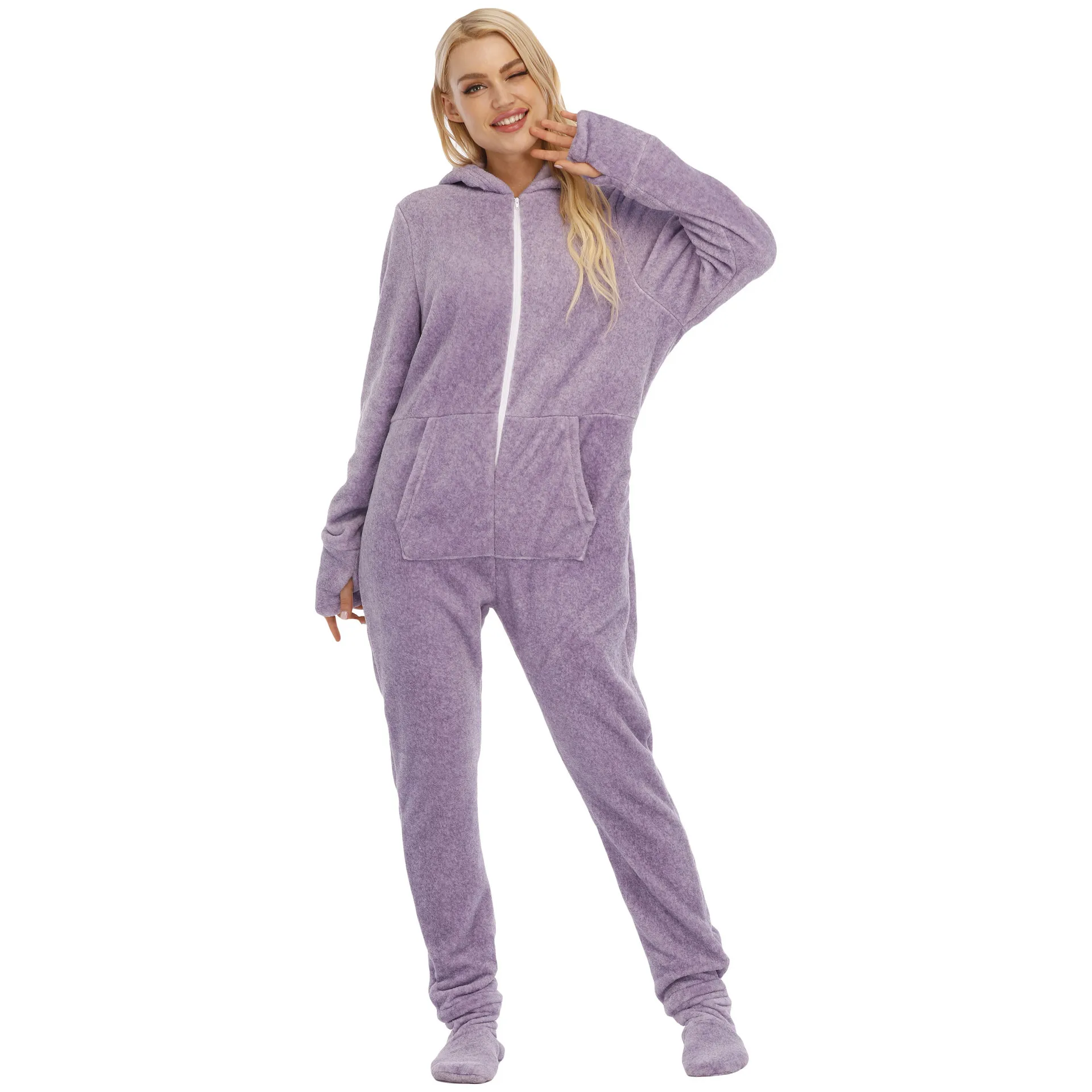 Wholesale Soft 100% Polyester Jumpsuit Onesie Womens Adult Fleece Winter Pajama Custom Woman Onesie