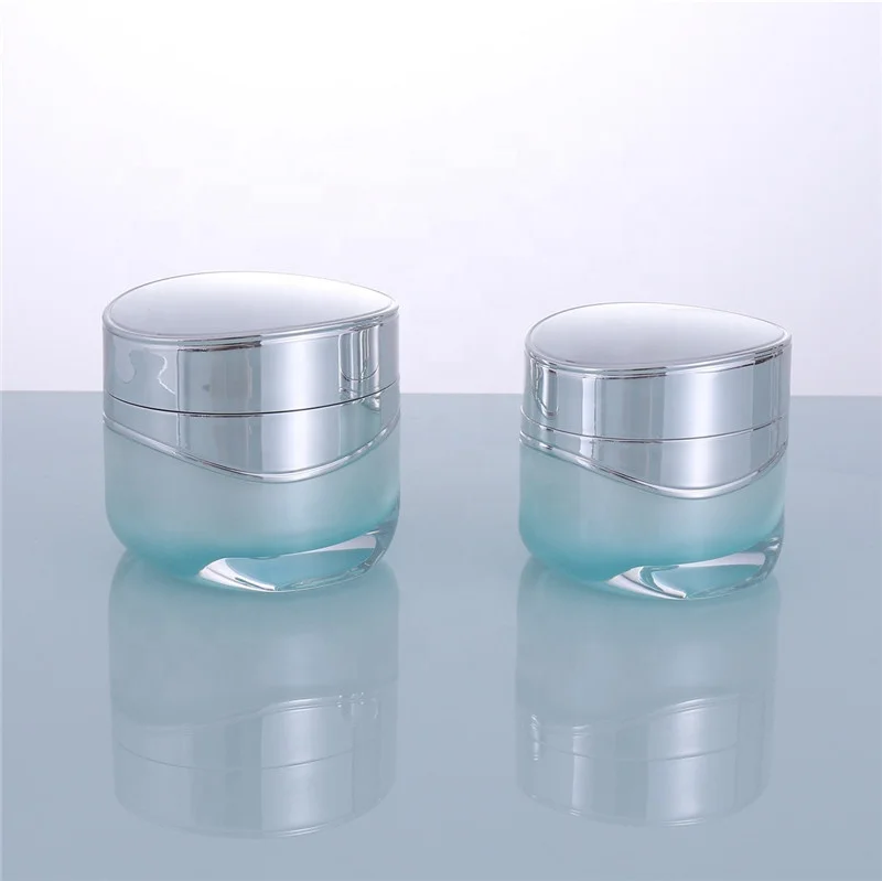 Customized Acrylic Oval Jar Cosmetic Watery Blue Lotion Bottle