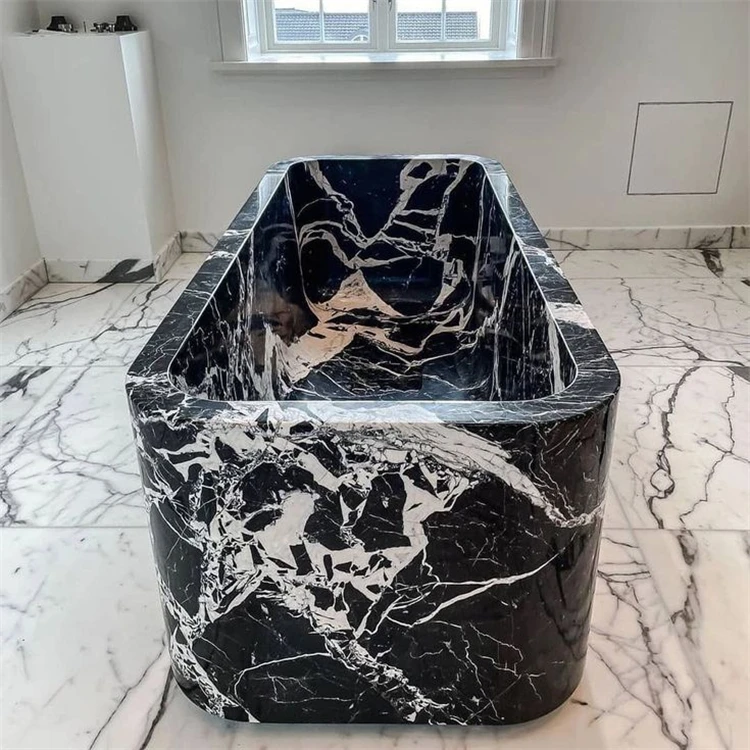 Newstar Big Bath Tub Bathroom Freestanding Black Marble Bathtub Travertine Bathtub Bathing Tub for Adults