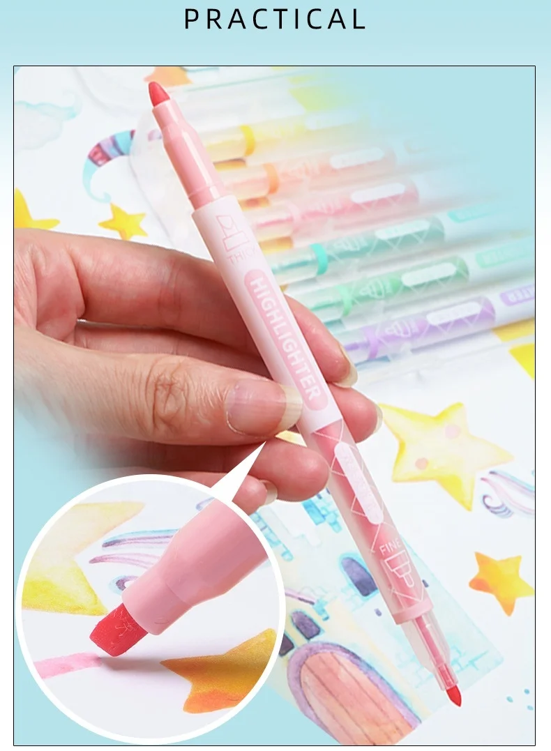 Double-head color-layering highlighter Stackable colors can be painted with Kawaii flash color-changing marker highlighter
