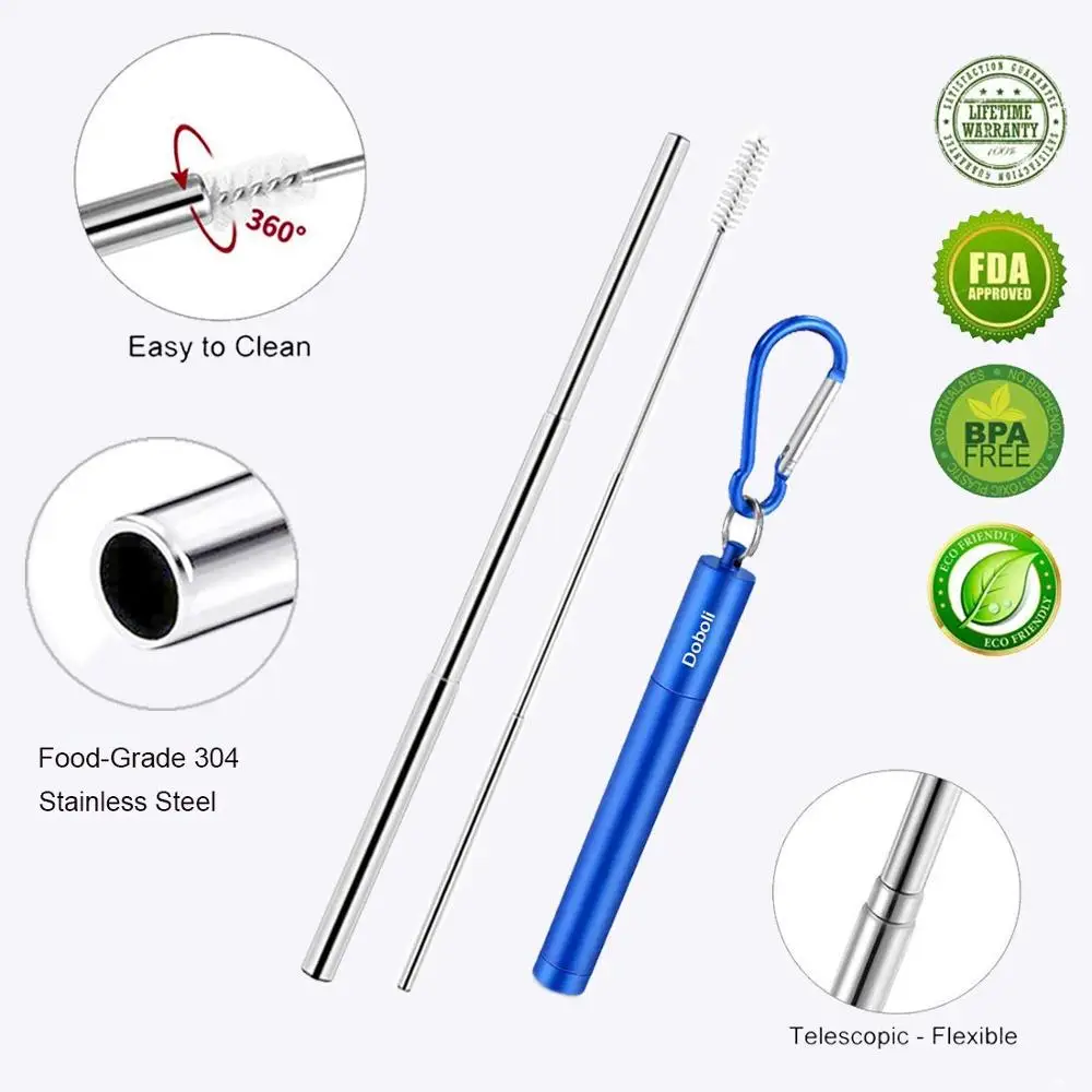 Top Seller 18/8 Reusable Telescopic Travel Straws Stainless Steel