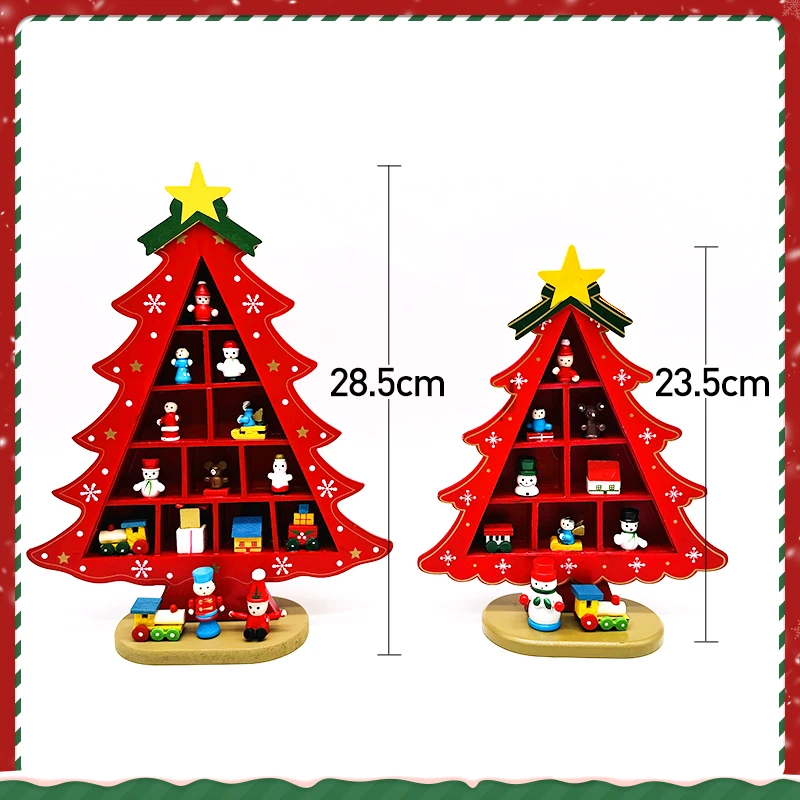 Wooden Christmas Tree Decoration Tabletop Christmas Tree With Mini Ornaments Wooden Base For Christmas Gifts Xmas Ornaments