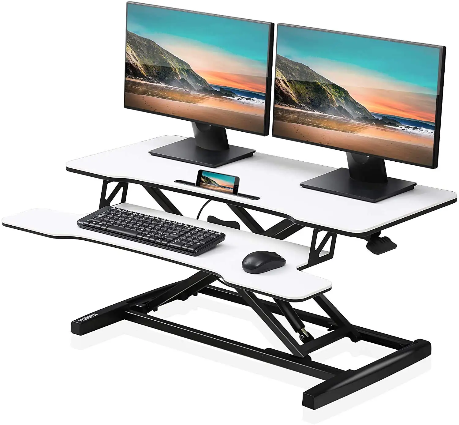 Height Adjustable 32 inch Stand Up Desk Converter Quick Sit to Stand Tabletop Dual Monitor Riser Workstation White