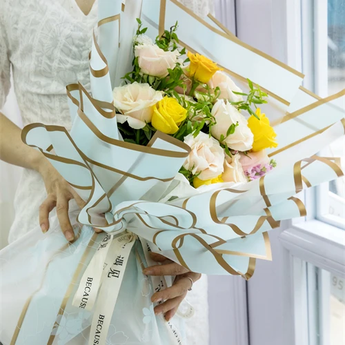 NEWEST factory wholesale price waterproof wrapping paper for flower wrapping paper rose golden edge flower paper