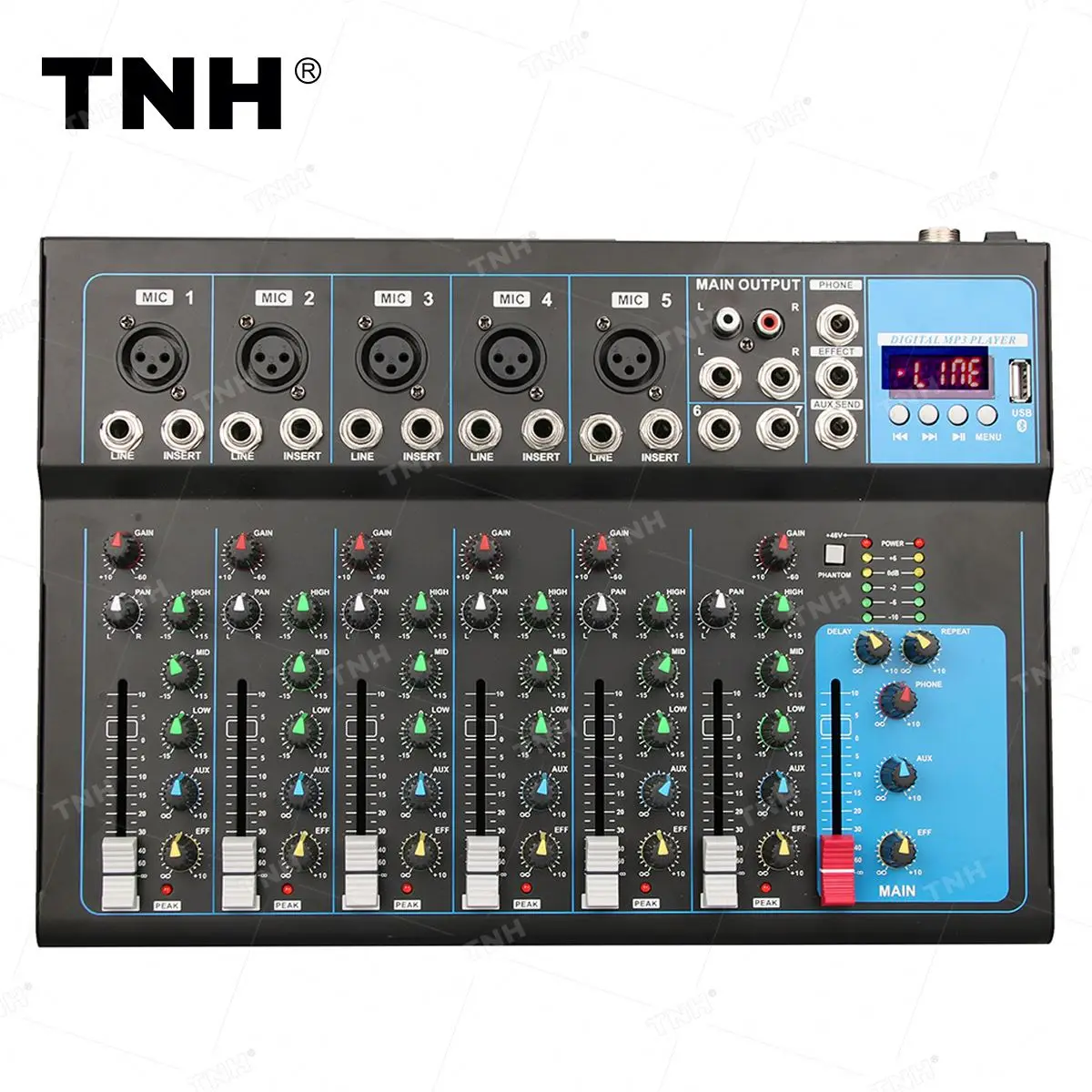 F7 7 Channel USB Digital Microphone Sound Mixer Console Professional Karaoke Audio Mixer Amplifier with BT