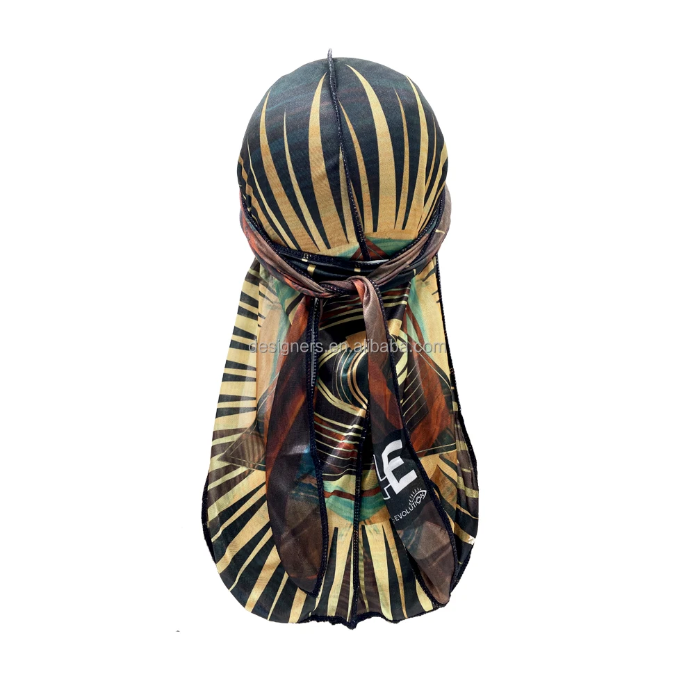 Customized silky shining all over the logo designer rag shining turban cap custom bonnet durag for men and women