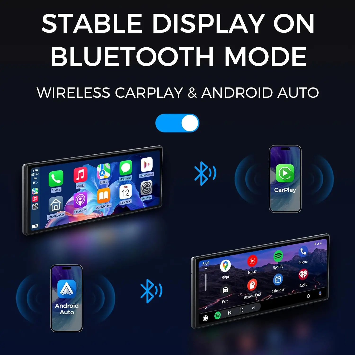 Newest 10.26 inch Full Touch Screen Wireless CarPlay Portable Car Stereo Wireless Android Auto Car Navigation with Voice Control