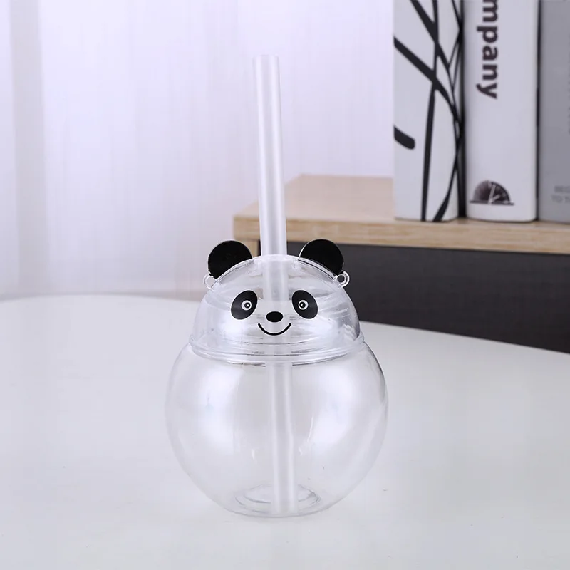 Factory Custom Wholesale PET 500ml Creative Cute Panda Shaped Party Juice  Multicolor Led Yard Cup With Lid And Straw