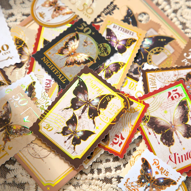 Simno 30pcs Vintage Postage Stamp Scrapbook Stickers Journal Aesthetic Small Butterfly Sticker Pack