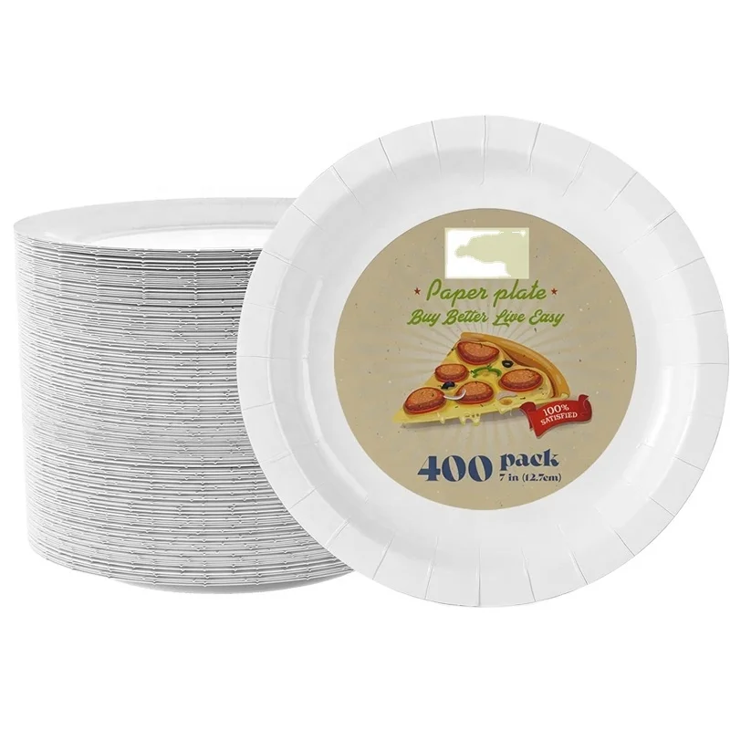 7 inch White Disposable Paper Plates Bulk Round Soak Proof Paper Dinner Plates  for Parties and Everyday Use