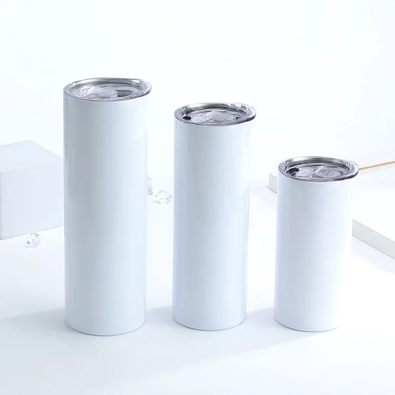 15oz 20 oz 30oz stainless steel water bottles cups white sublimation blank straight skinny tumbler with lids