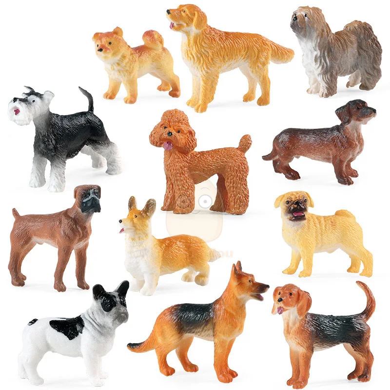 Realistic Figurines Toys w/Dog House Durable Solid Body Puppy Educational Collection Decorations 12PCS Dogs Figures Play Set