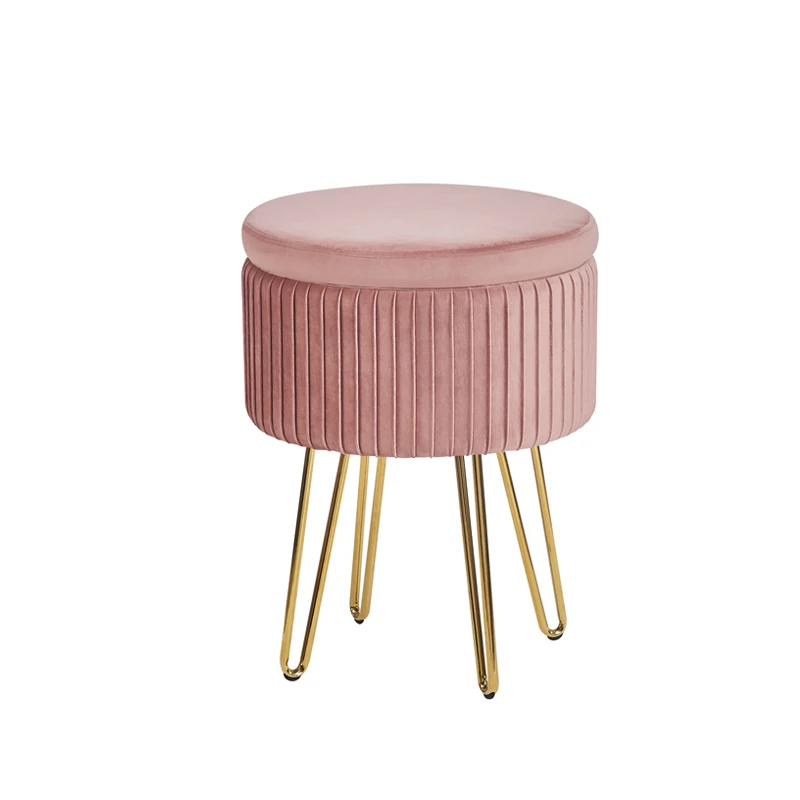 home goods living room circle upholstered fabric pink velvet pouf sofa pu leather modern  round storage home stool ottoman