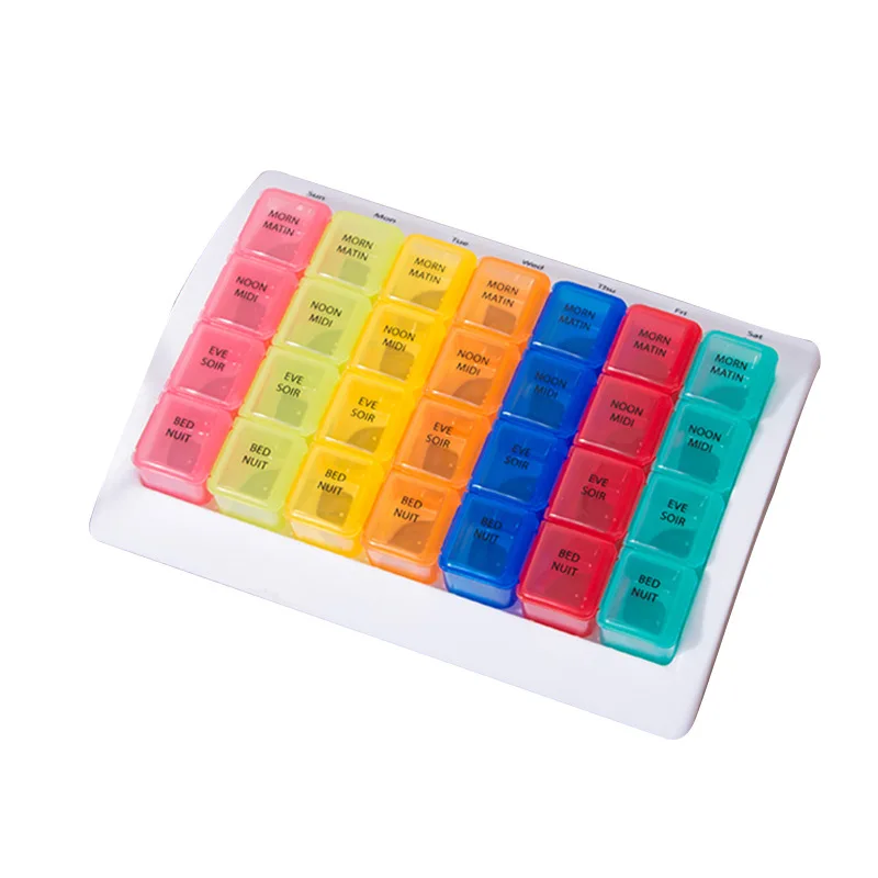 BPA Free Weekly Pill Organizer 4 Times a Day Portable Pill Cases Box 7 Day Medicine Storage Box