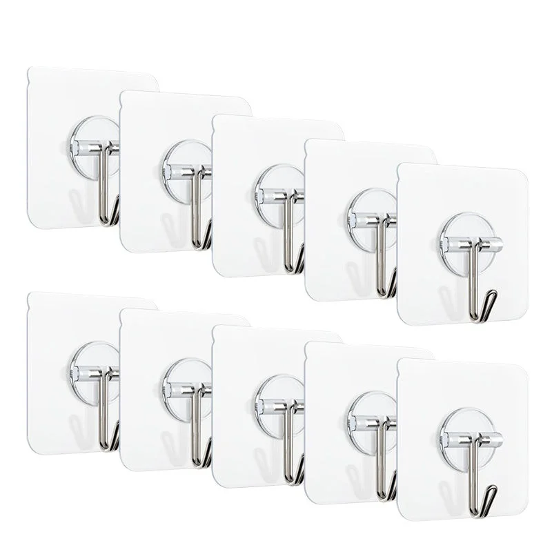 20pc Transparent Adhesive Hooks Heavy Duty Wall Hooks  Waterproof Trace Less Sticky Seamless Hooks