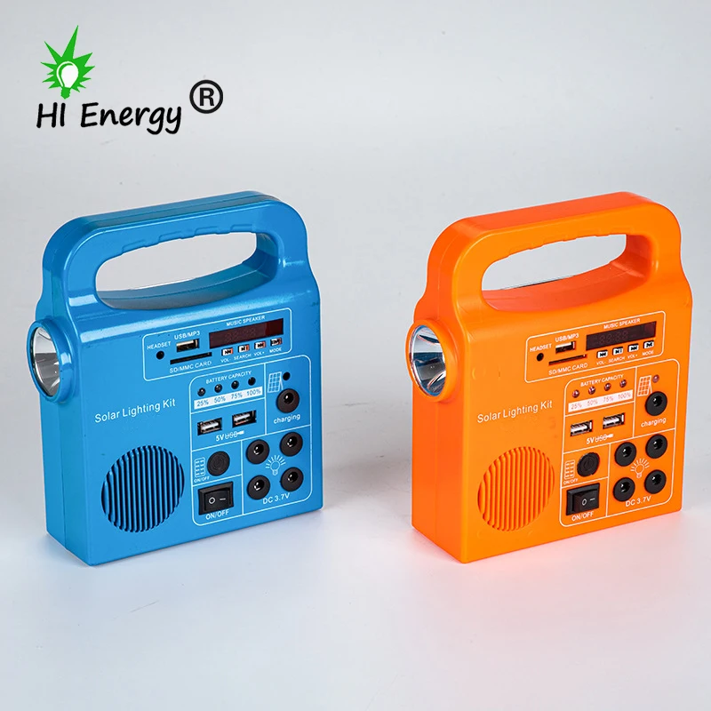 HiEnergy solar lighting kit portable solar panel light kit outdoor rechargeable solar powered radio fm am
