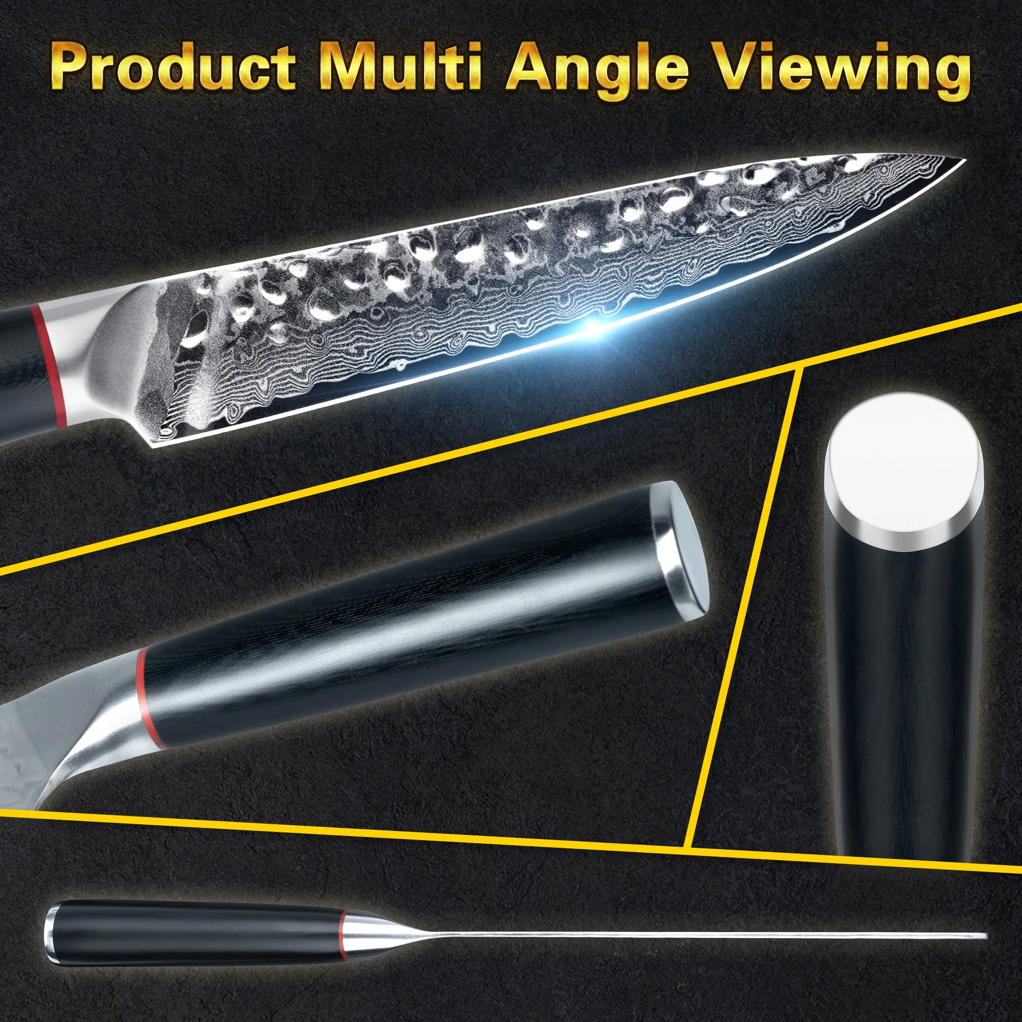 Round G10 Handle 5 inch 67 layers vg10 Japanese kitchen knives utility damascus steel steak knife with hammer pattern blade