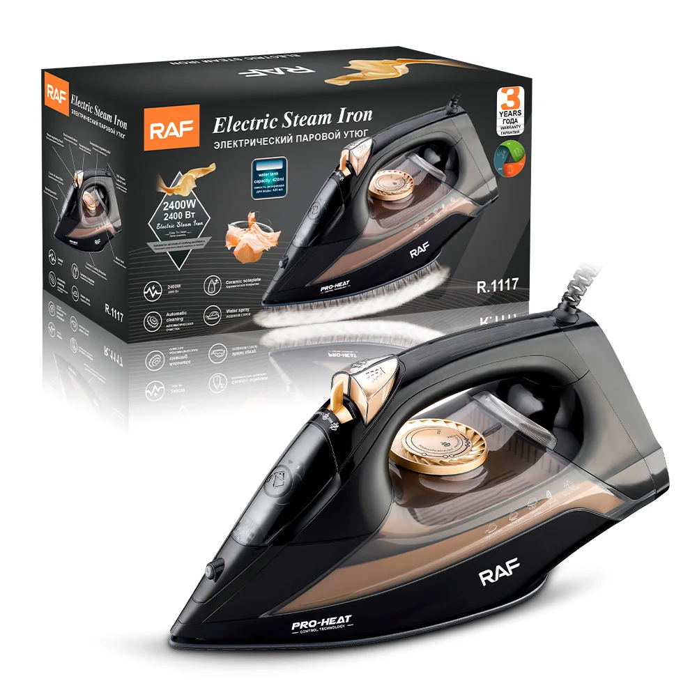 RAF 2400W Popular Portable Adjustable Thermostat Non Stick Ceramic Soleplate Self-cleaning Electric Press Ironing  Steam Iron