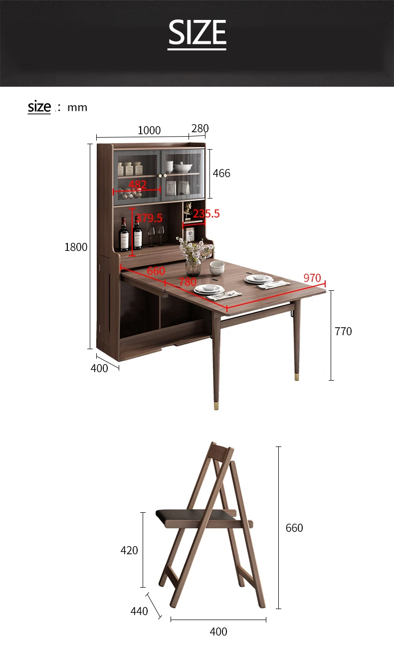 Folding Dining Tables Set Wood Modern Dining Room Extendable Solid Wood Wall Dining Table