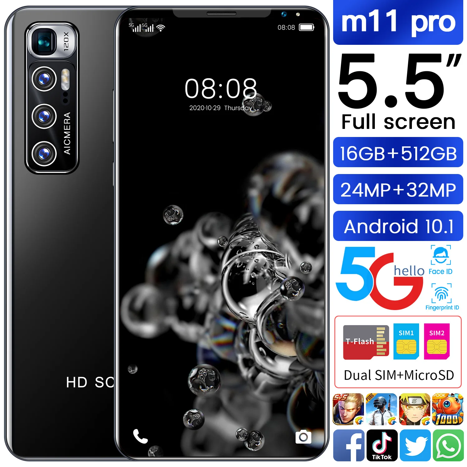 Global unlocked M11 Pro smartphones dual SIM card android 16+512GB mobile phones 24+32MP beauty camera cellphone