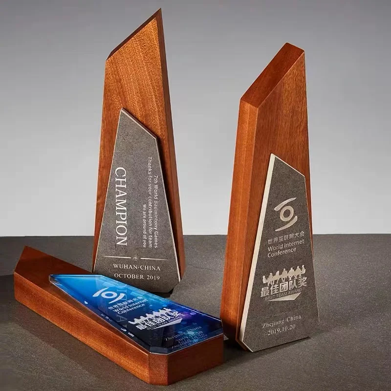 Geometry Crystal Trophy Medal Wooden Trophy Company distributor Honor Dazzle Color Print