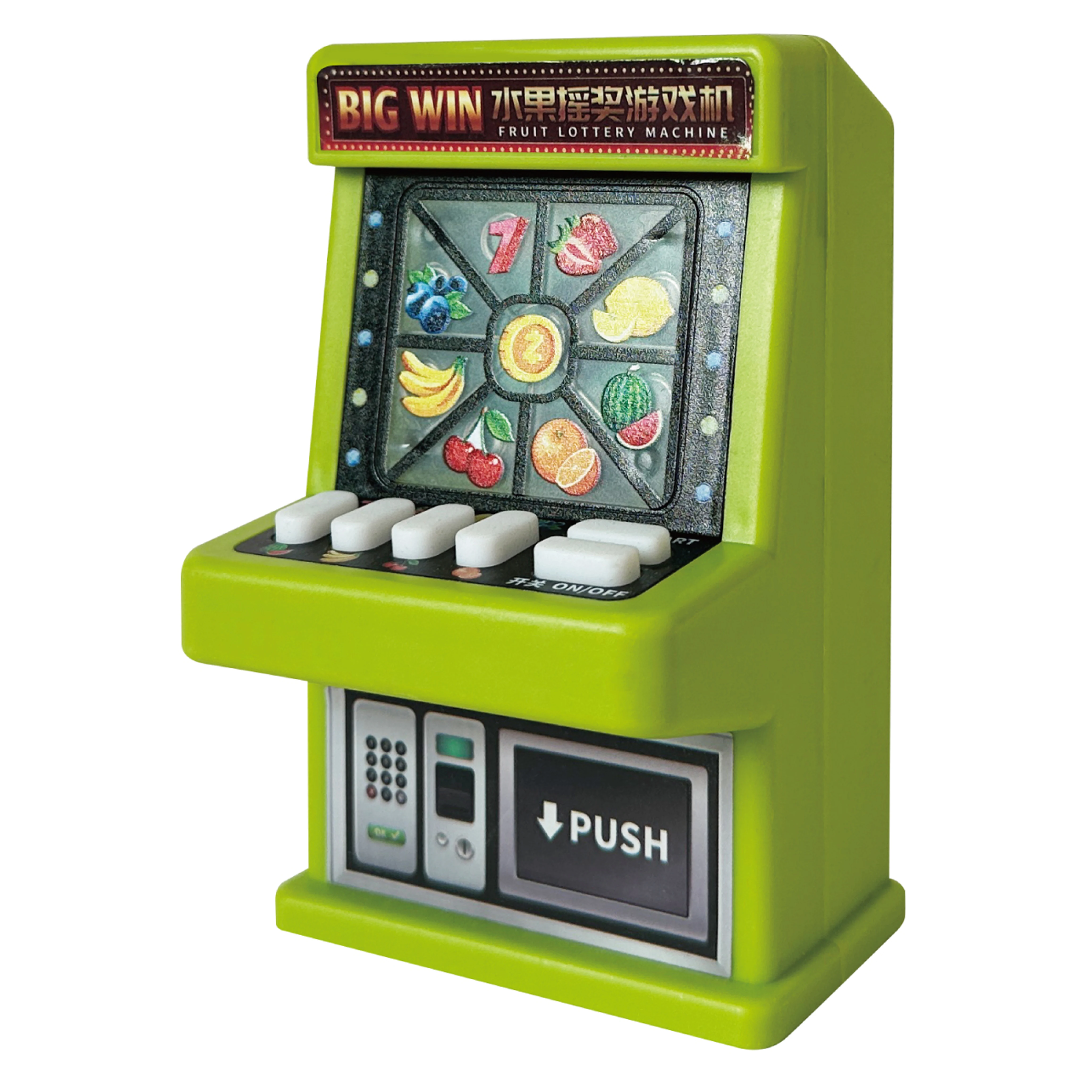 2023 New Arrival Game Machine For Children Fruit Shaking Machine Mini Slot Toys Fruit Lottery Handheld Game With 8 Coins
