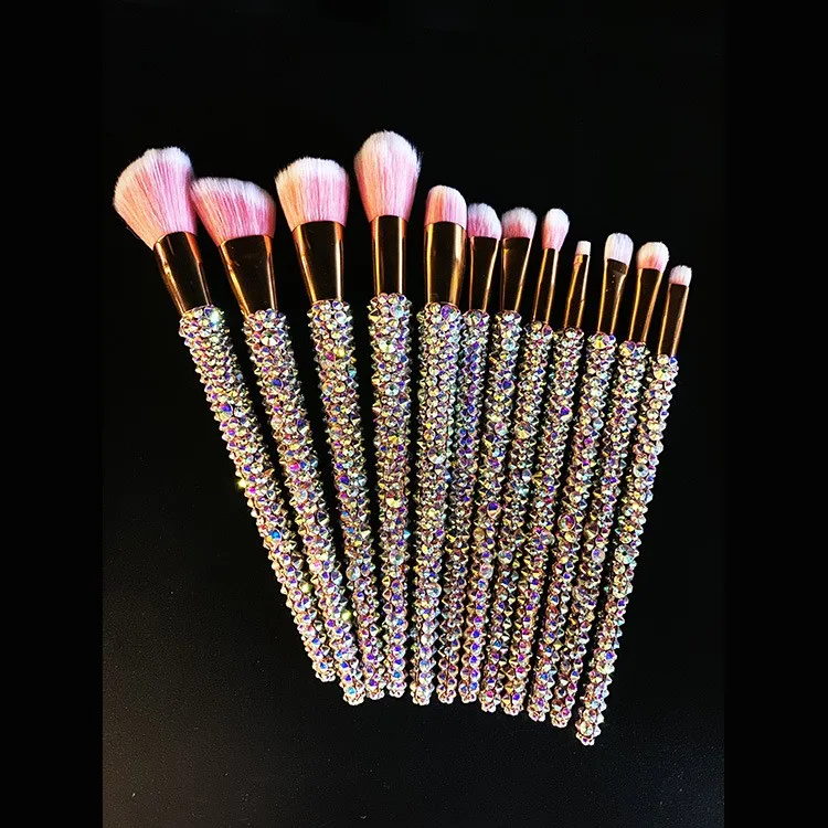 Bling Bling12-Piece Rhinestone Brush Set Soft Wool High-Quality Makeup Tools Personality Gift
