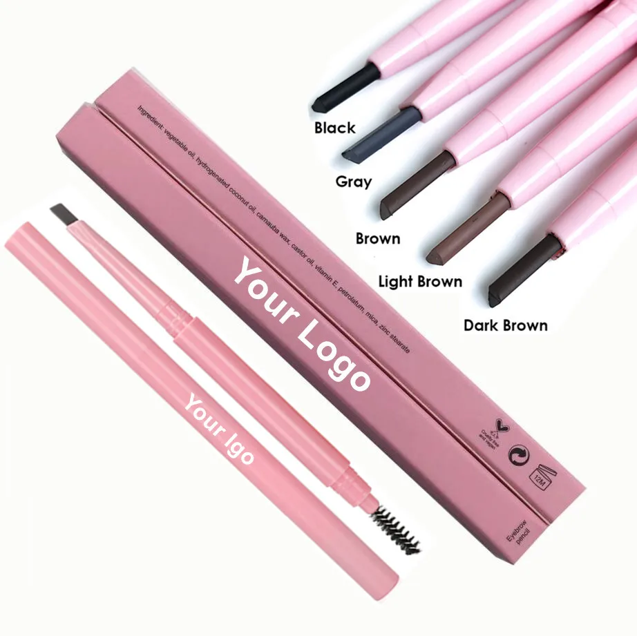 Wholesale OEM Private Label Waterproof Makeup Pen Pink Double Headed Eyebrow Pencil