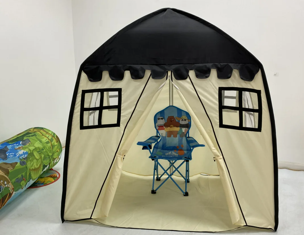 Factory Large Kids Teepee Tent Portable Children Play Tent for Boys Indoor Outdoor Use Fort with Carrying Case Black