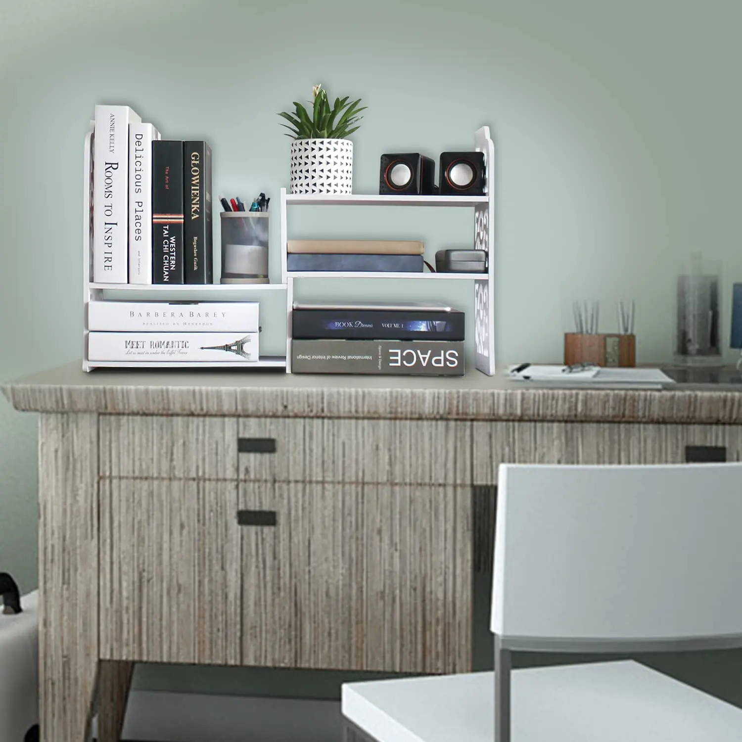 New Innovation Modern Style Small 5 Shelf Bookshelf For Desktop Storage, Mini Cute Office Desk Shelves