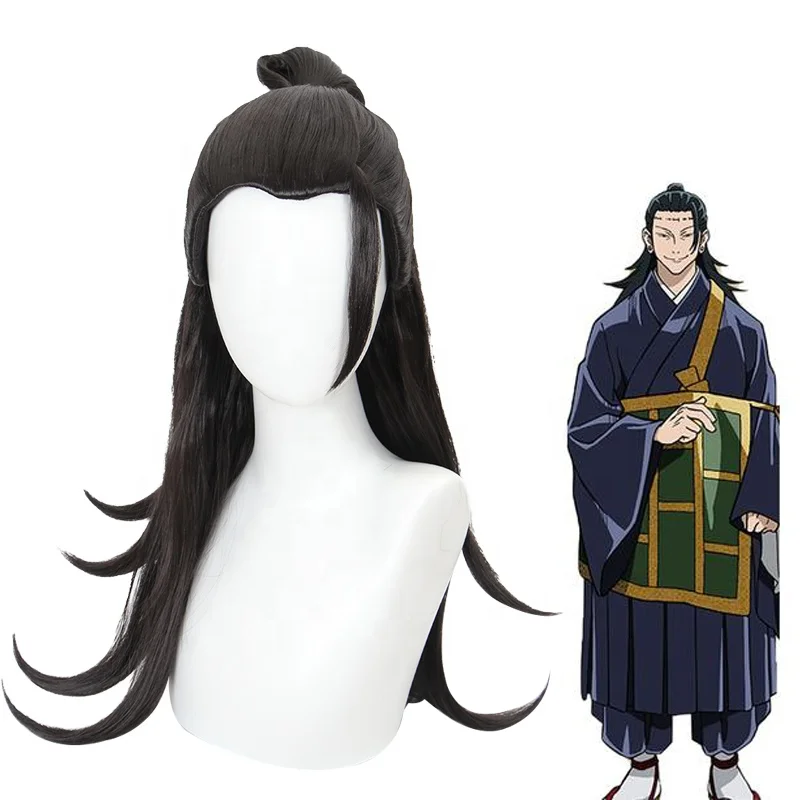 Wholesale 65cm Long Black Jujutsu Kaisen Anime Hair Peluca Geto Suguru Wig Cosplay Synthetic Halloween Party Hair Wigs
