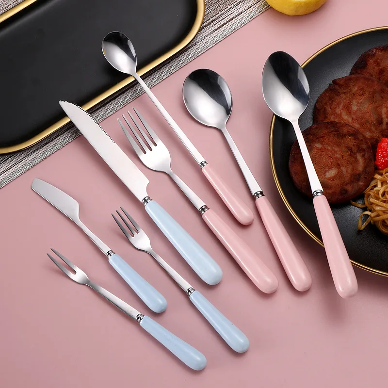 Stainless Steel Short Ice Spoon Creative tableware 18-piece cutlery  fork  spoon and cutlery set