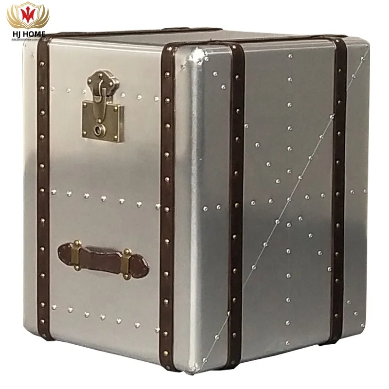 HJ HOME Retro Canvas 2 Drawers Side Table Industrial Aluminum End Tables LOFT Creative Corner Bar KTV Club Cafe Furniture