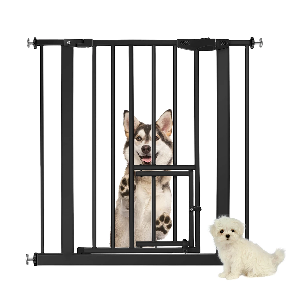 Retractable Wide Baby Pet Dog Safety Gate Fence Puppy Playpen Kids Security Stair Gate For Children With One Window Cat Door