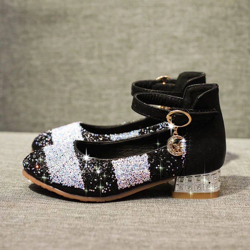 hot selling 2021 spring and Summer Girls Princess Sandals rainbow Sequins High Heels shoes party dressy shoes kids